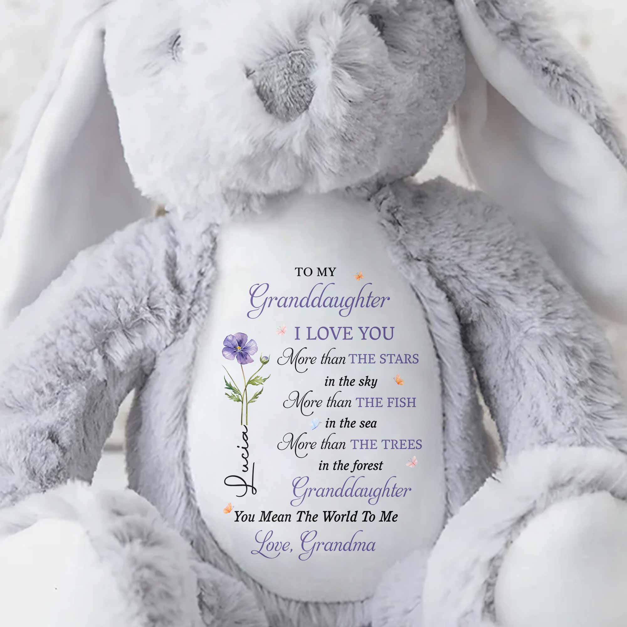 To My Granddaughter, I Love You, Flower - Personalized Stuffed Bunny - GDT616_BUN