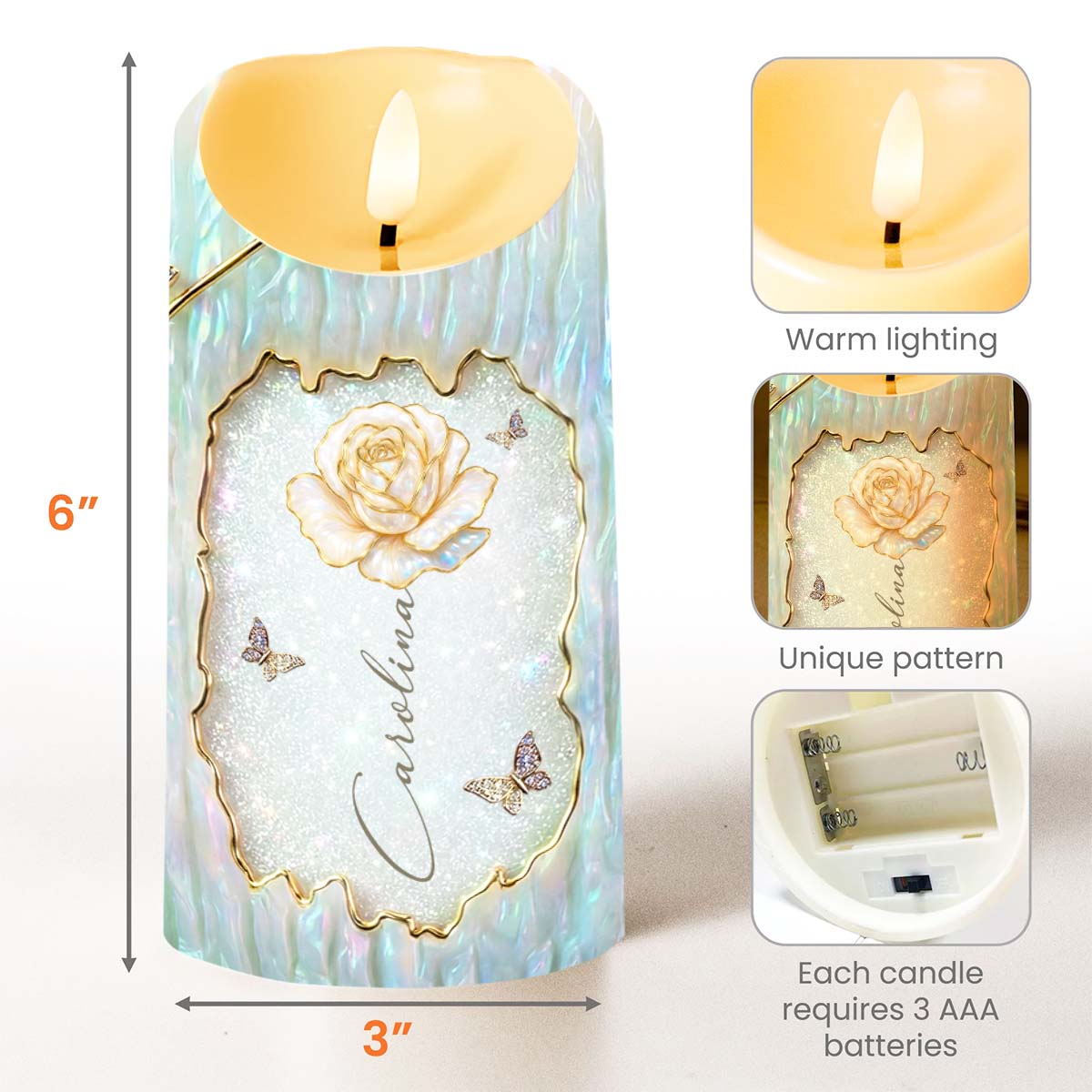 To My Granddaughter Straighten Your Crown White Rose And Butterflies - Personalized Custom LED Candle - GDT620_LECA