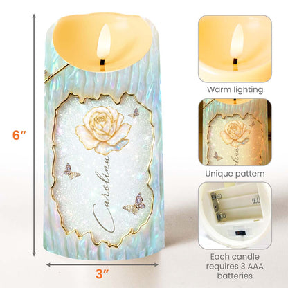 To My Granddaughter Straighten Your Crown White Rose And Butterflies - Personalized Custom LED Candle - GDT620_LECA