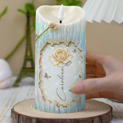 To My Granddaughter Straighten Your Crown White Rose And Butterflies - Personalized Custom LED Candle - GDT620_LECA