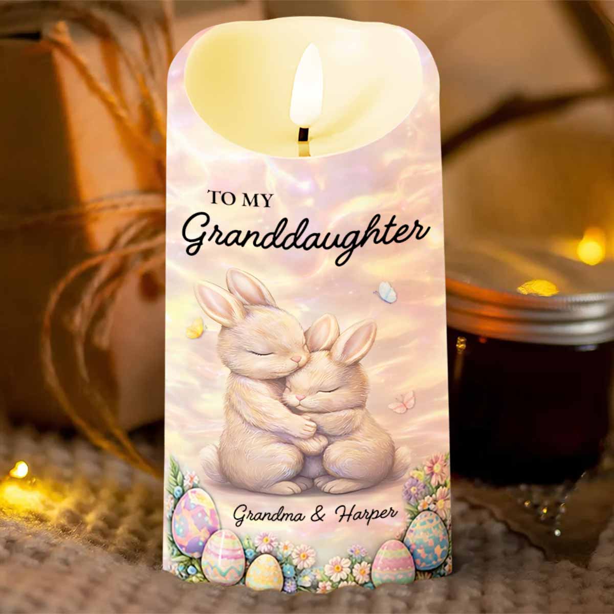 To My Granddaughter Bunnies and Easter Eggs - Personalized Custom LED Candle - GDT621_LECA