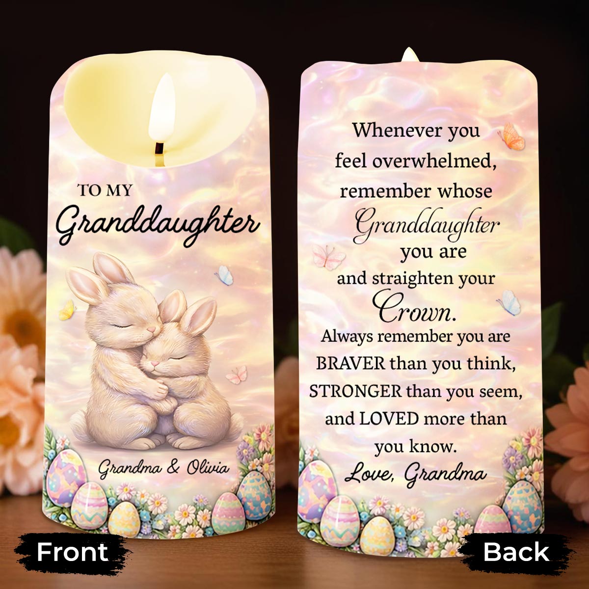 To My Granddaughter Bunnies and Easter Eggs - Personalized Custom LED Candle - GDT621_LECA