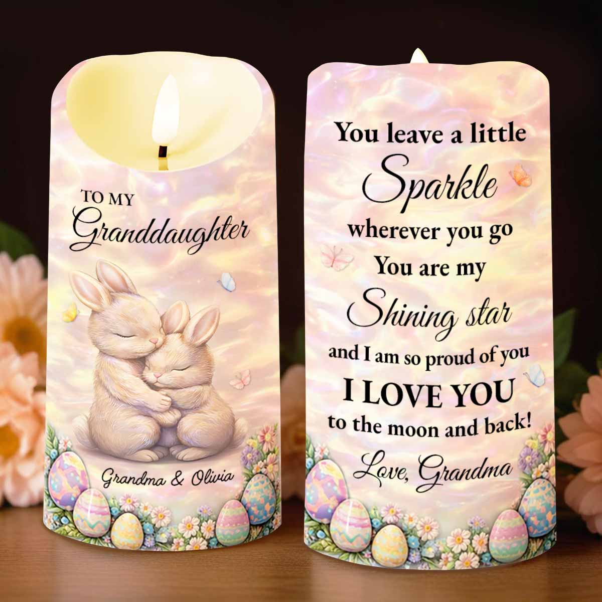 To My Granddaughter Leave A Little Sparkle Rabbit And Easter Eggs - Personalized Custom LED Candle - GDT622_LECA