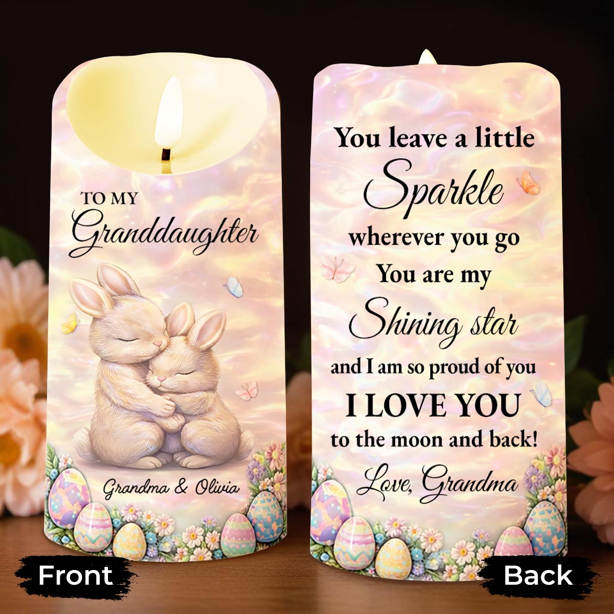 To My Granddaughter Leave A Little Sparkle Rabbit And Easter Eggs - Personalized Custom LED Candle - GDT622_LECA