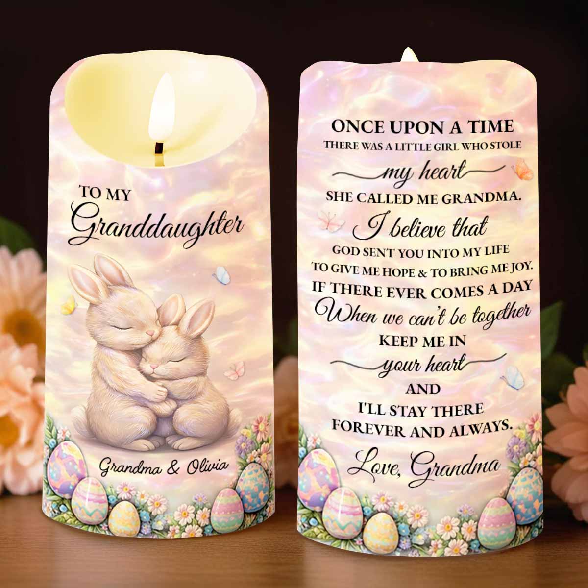 To My Granddaughter Once Upon A Time Rabbit And Easter Eggs - Personalized Custom LED Candle - GDT623_LECA