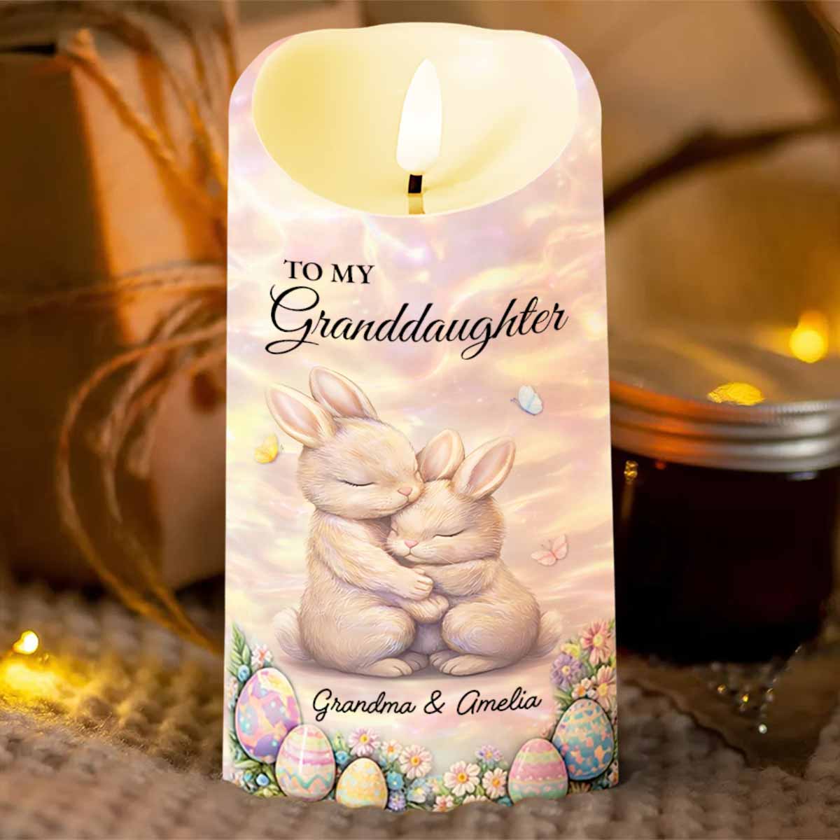 To My Granddaughter Once Upon A Time Rabbit And Easter Eggs - Personalized Custom LED Candle - GDT623_LECA