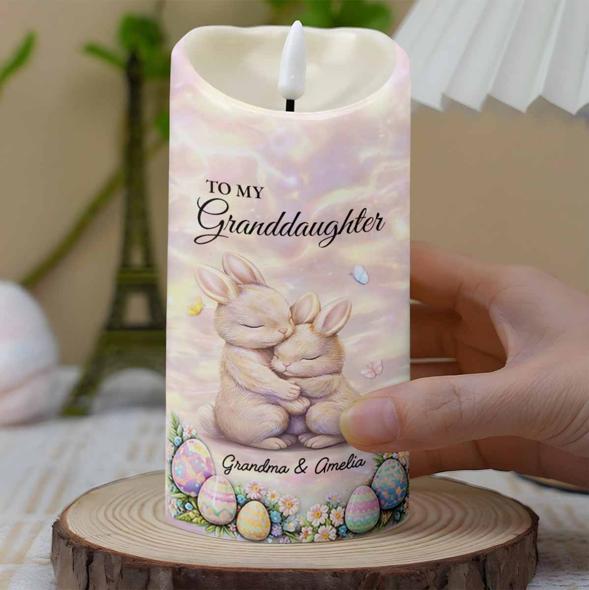 To My Granddaughter Once Upon A Time Rabbit And Easter Eggs - Personalized Custom LED Candle - GDT623_LECA