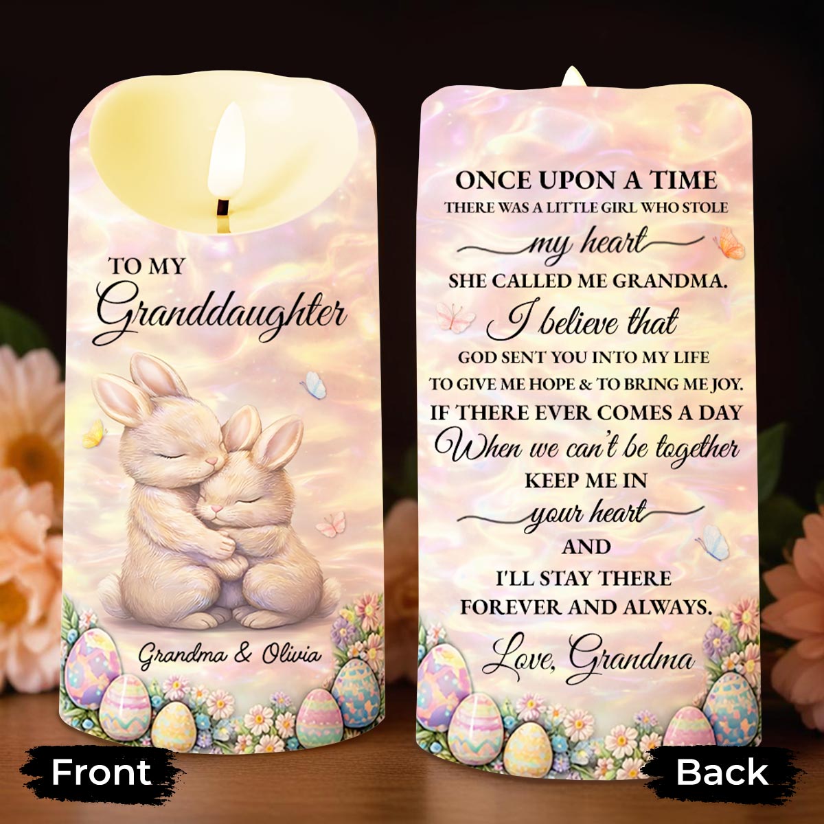 To My Granddaughter Once Upon A Time Rabbit And Easter Eggs - Personalized Custom LED Candle - GDT623_LECA
