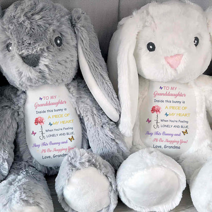 To My Granddaughter Inside This Bunny Is A Piece Of My Heart Flower Butterfly - Personalized Stuffed Bunny - GDT625_BUN