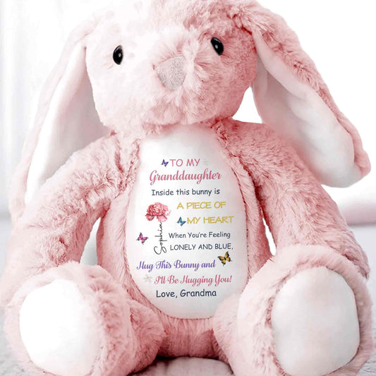To My Granddaughter Inside This Bunny Is A Piece Of My Heart Flower Butterfly - Personalized Stuffed Bunny - GDT625_BUN