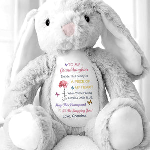 To My Granddaughter Inside This Bunny Is A Piece Of My Heart Flower Butterfly - Personalized Stuffed Bunny - GDT625_BUN