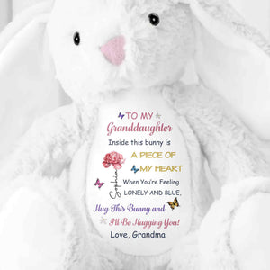 To My Granddaughter Inside This Bunny Is A Piece Of My Heart Flower Butterfly - Personalized Stuffed Bunny - GDT625_BUN