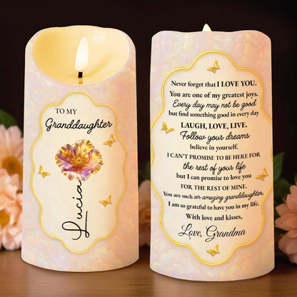To My Granddaughter Never Forget That I Love You Flower Butterfly - Personalized Custom LED Candle - GDT625_LECA
