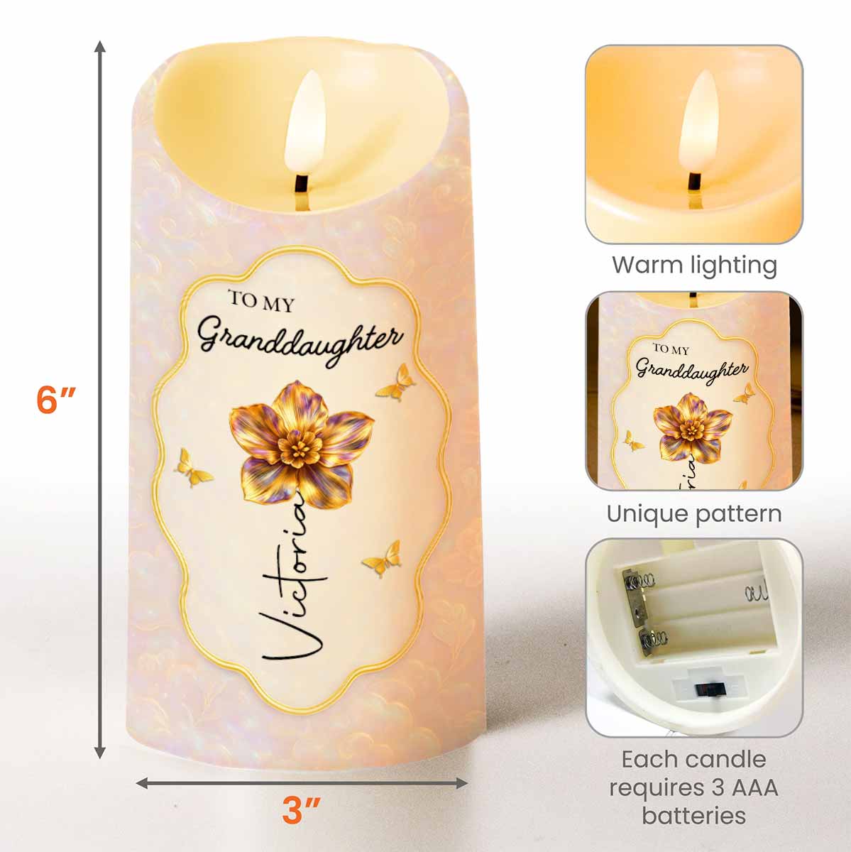 To My Granddaughter Never Forget That I Love You Flower Butterfly - Personalized Custom LED Candle - GDT625_LECA