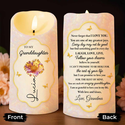 To My Granddaughter Never Forget That I Love You Flower Butterfly - Personalized Custom LED Candle - GDT625_LECA