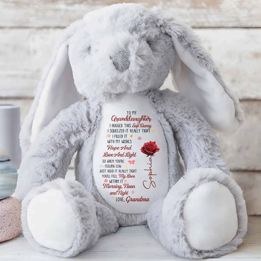 To My Granddaughter I Hugged This Soft Bunny With Red Rose - Personalized Stuffed Bunny - GDT626_BUN