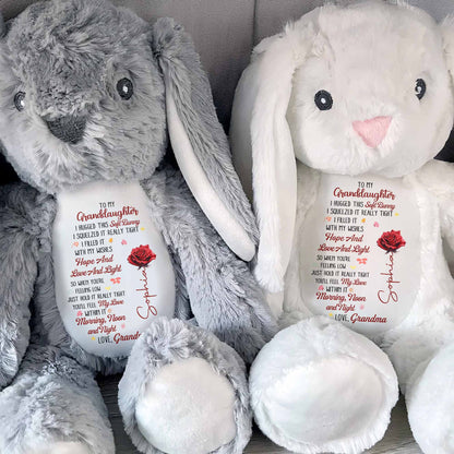 To My Granddaughter I Hugged This Soft Bunny With Red Rose - Personalized Stuffed Bunny - GDT626_BUN
