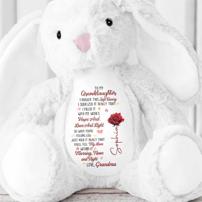 To My Granddaughter I Hugged This Soft Bunny With Red Rose - Personalized Stuffed Bunny - GDT626_BUN