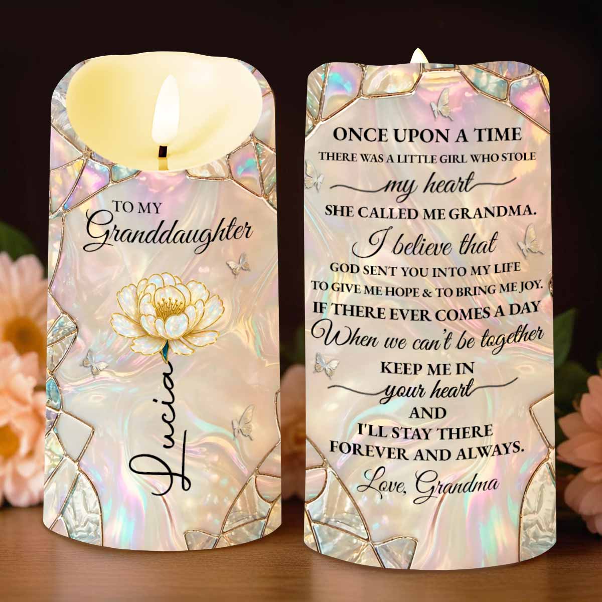 To My Granddaughter Once Upon A Time Lotus Flower Stained Glass - Personalized Custom LED Candle - GDT630_LECA