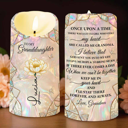 To My Granddaughter Once Upon A Time Lotus Flower Stained Glass - Personalized Custom LED Candle - GDT630_LECA