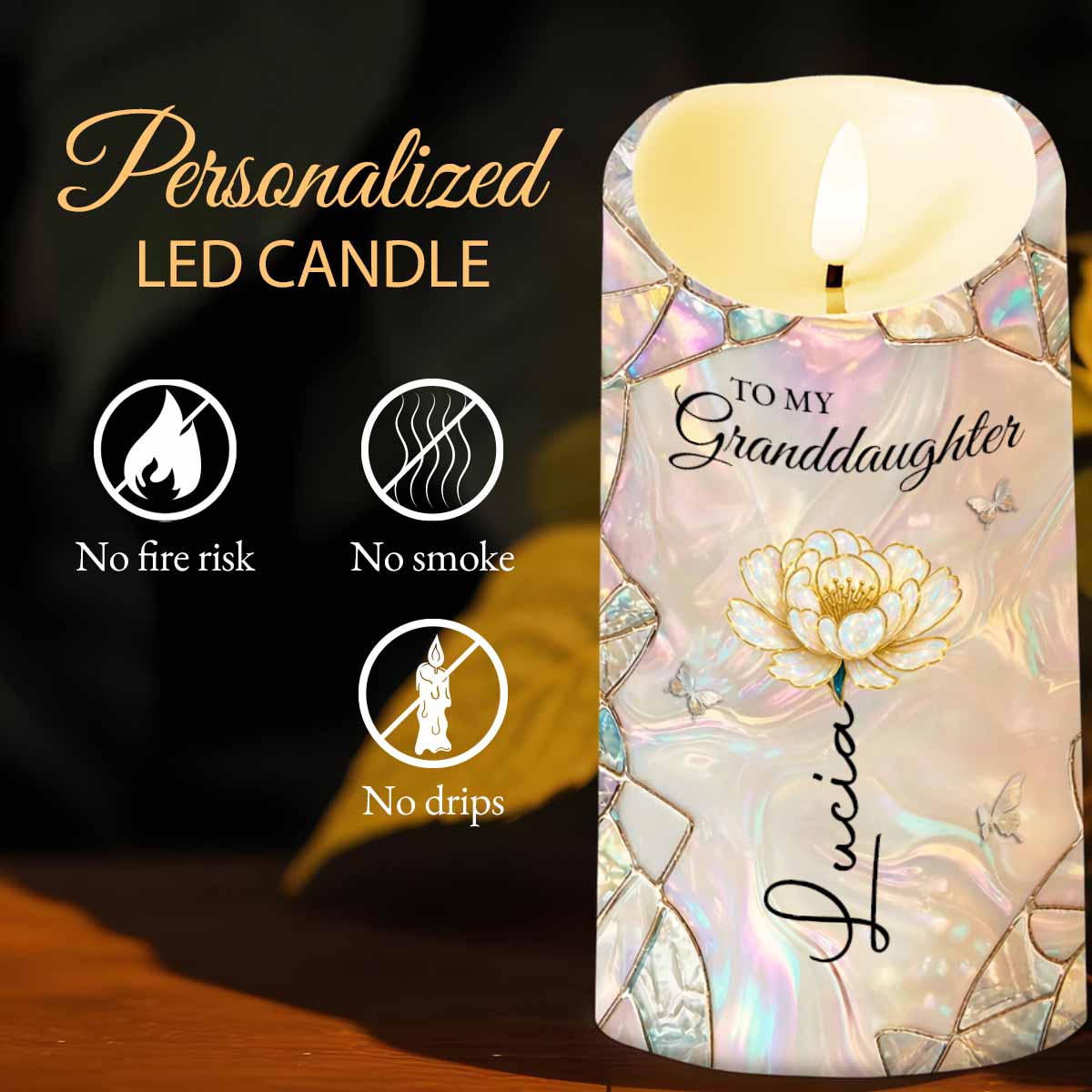 To My Granddaughter Once Upon A Time Lotus Flower Stained Glass - Personalized Custom LED Candle - GDT630_LECA
