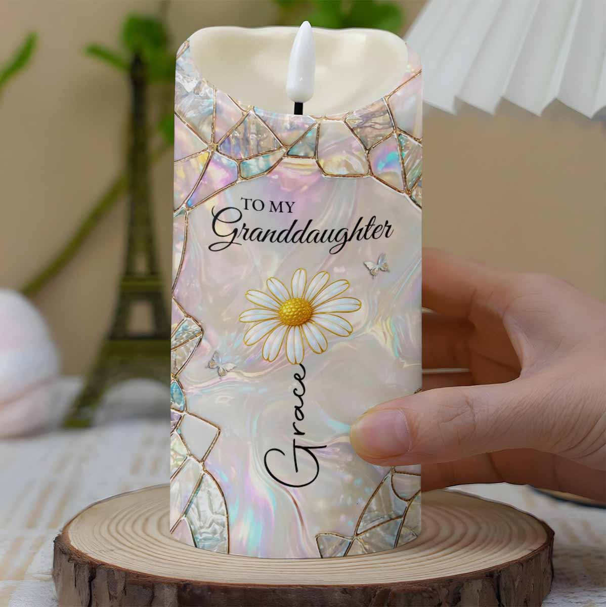 To My Granddaughter Once Upon A Time Lotus Flower Stained Glass - Personalized Custom LED Candle - GDT630_LECA