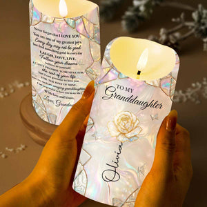 To My Granddaughter Never Forget That I Love You Flower Butterflies Candle - Personalized Custom LED Candle - GDT632_LECA