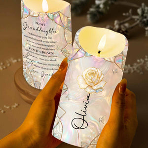 To My Granddaughter Whenever You Feel Overwhelmed Straighten Your Crown Flower Butterfly - Personalized Custom LED Candle - GDT633_LECA