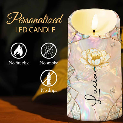 To My Granddaughter Whenever You Feel Overwhelmed Straighten Your Crown Flower Butterfly - Personalized Custom LED Candle - GDT633_LECA