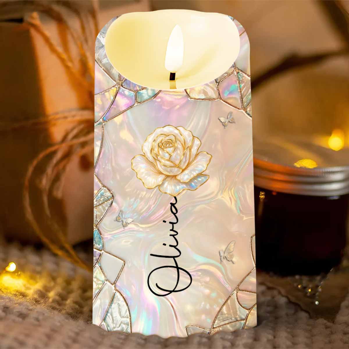 To My Granddaughter Whenever You Feel Overwhelmed Straighten Your Crown Flower Butterfly - Personalized Custom LED Candle - GDT633_LECA