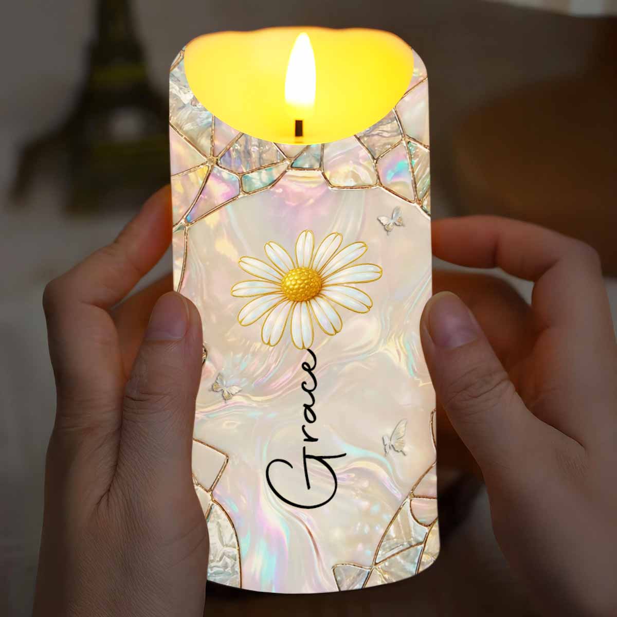 To My Granddaughter Whenever You Feel Overwhelmed Straighten Your Crown Flower Butterfly - Personalized Custom LED Candle - GDT633_LECA