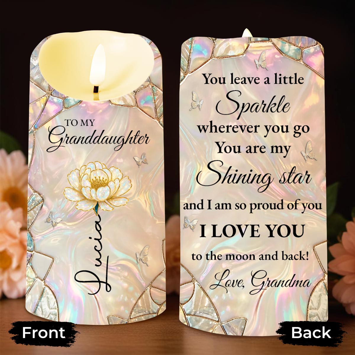 To My Granddaughter You Leave A Little Sparkle Flower And Butterfly - Personalized Custom LED Candle - GDT634_LECA