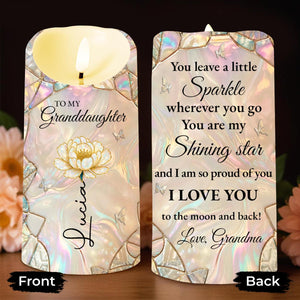 To My Granddaughter You Leave A Little Sparkle Flower And Butterfly - Personalized Custom LED Candle - GDT634_LECA