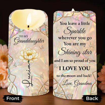 To My Granddaughter You Leave A Little Sparkle Flower And Butterfly - Personalized Custom LED Candle - GDT634_LECA