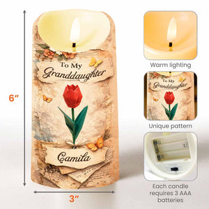 To My Granddaughter Straighten Your Crown Red Rose Butterfly Candle - Personalized Custom LED Candle - GDT635_LECA