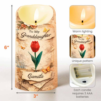 To My Granddaughter Straighten Your Crown Red Rose Butterfly Candle - Personalized Custom LED Candle - GDT635_LECA