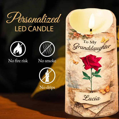 To My Granddaughter Straighten Your Crown Red Rose Butterfly Candle - Personalized Custom LED Candle - GDT635_LECA
