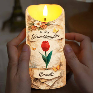 To My Granddaughter Straighten Your Crown Red Rose Butterfly Candle - Personalized Custom LED Candle - GDT635_LECA