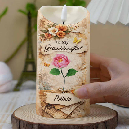 To My Granddaughter Straighten Your Crown Red Rose Butterfly Candle - Personalized Custom LED Candle - GDT635_LECA