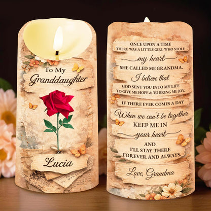 To My Granddaughter Once Upon A Time Rose And Butterfly Candle - Personalized Custom LED Candle - GDT636_LECA