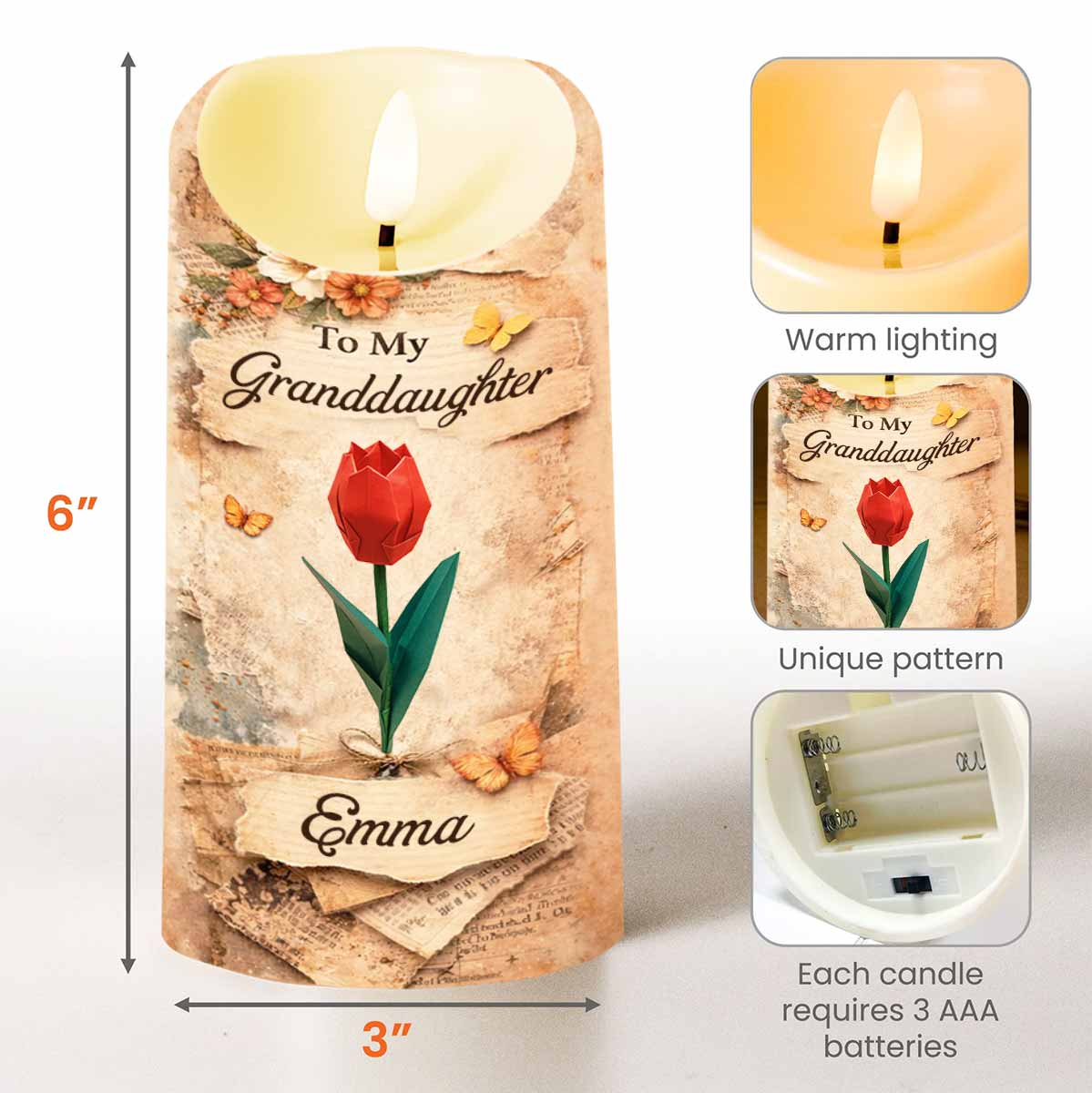 To My Granddaughter Once Upon A Time Rose And Butterfly Candle - Personalized Custom LED Candle - GDT636_LECA