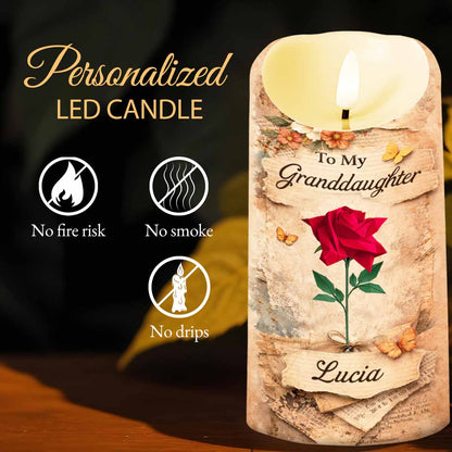 To My Granddaughter Once Upon A Time Rose And Butterfly Candle - Personalized Custom LED Candle - GDT636_LECA