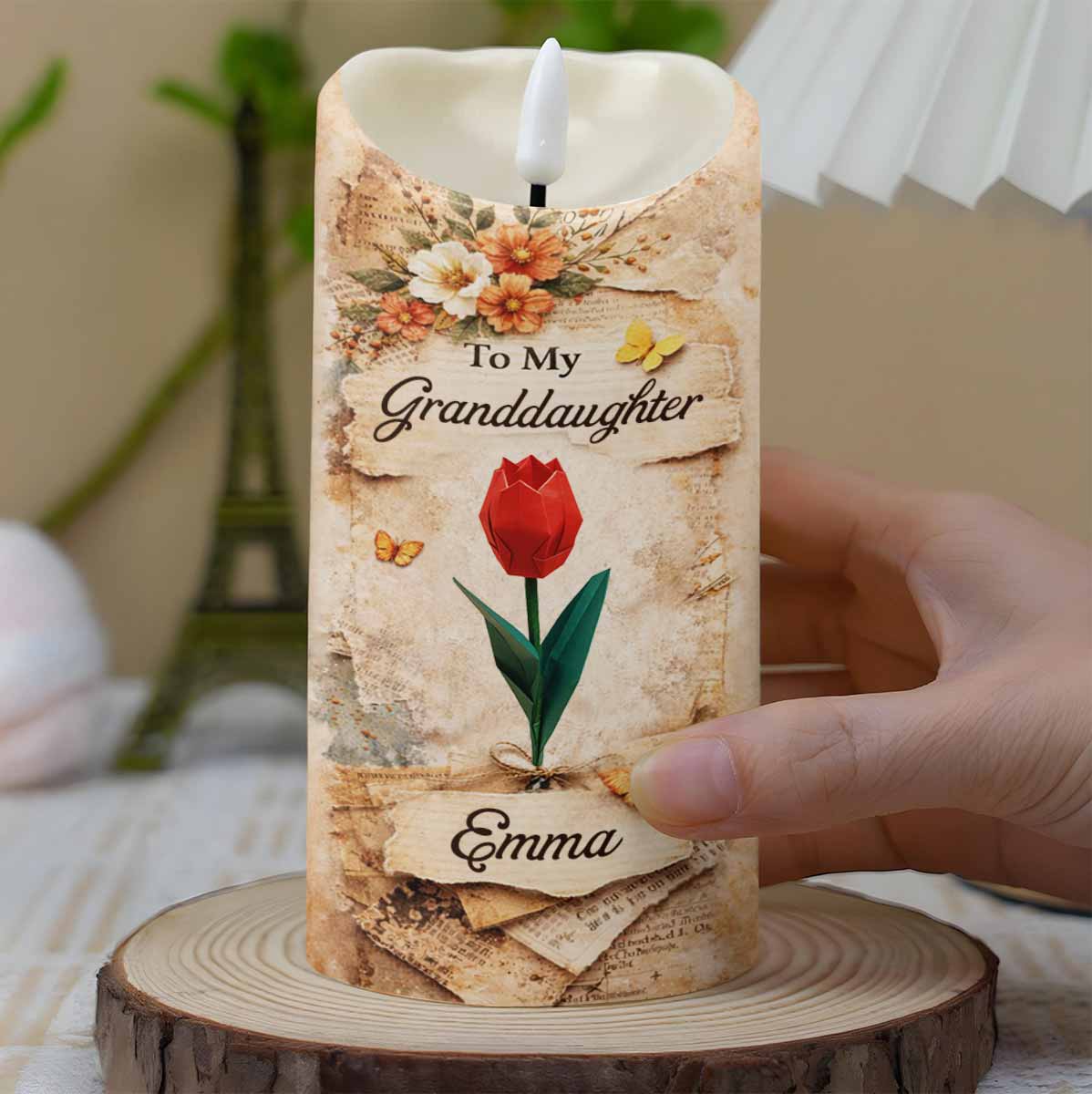 To My Granddaughter Once Upon A Time Rose And Butterfly Candle - Personalized Custom LED Candle - GDT636_LECA