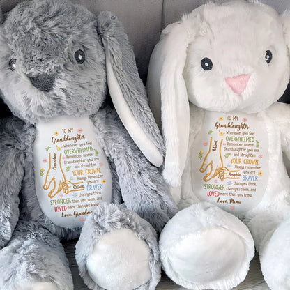 To My Granddaughter Whenever You Feel Overwhelmed Holding Hands Flowers - Personalized Stuffed Bunny - GDT637_BUN