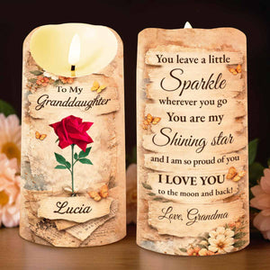 To My Granddaughter You Leave A Little Sparkle Rose And Butterfly Design - Personalized Custom LED Candle - GDT638_LECA