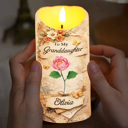 To My Granddaughter You Leave A Little Sparkle Rose And Butterfly Design - Personalized Custom LED Candle - GDT638_LECA