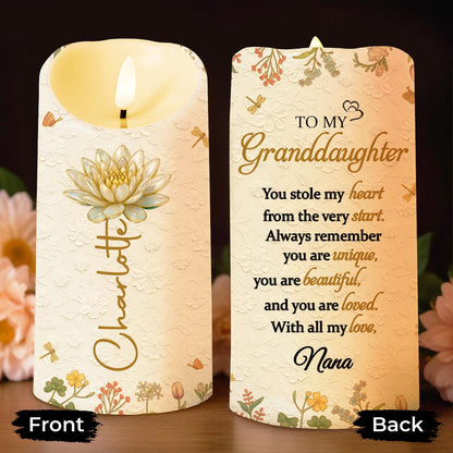 To My Granddaughter You Stole My Heart Custom Birth Month Flowers - Personalized Custom LED Candle - GDT639_LECA