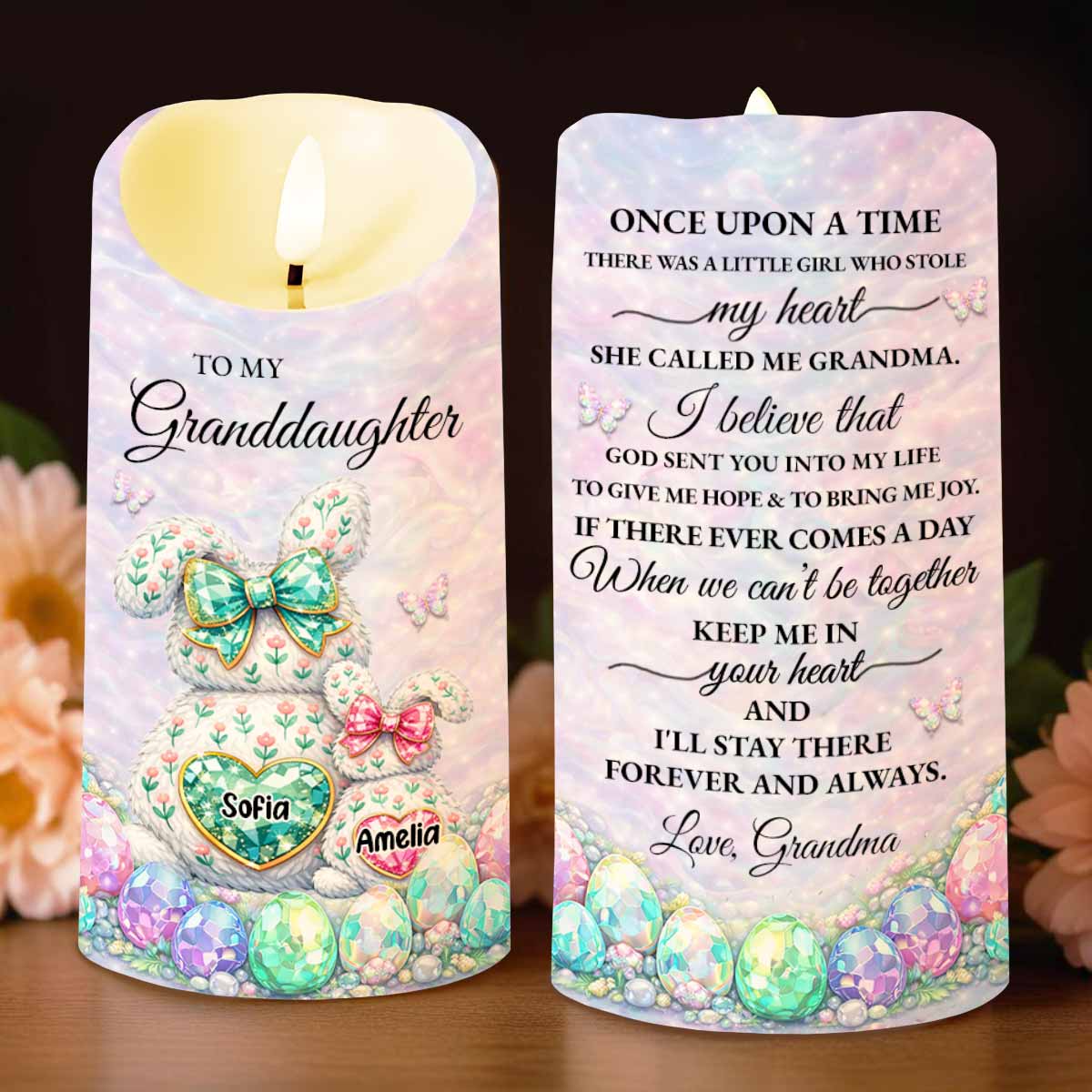 To My Granddaughter Once Upon A Time Bunnies And Easter Eggs - Personalized Custom LED Candle - GDT642_LECA