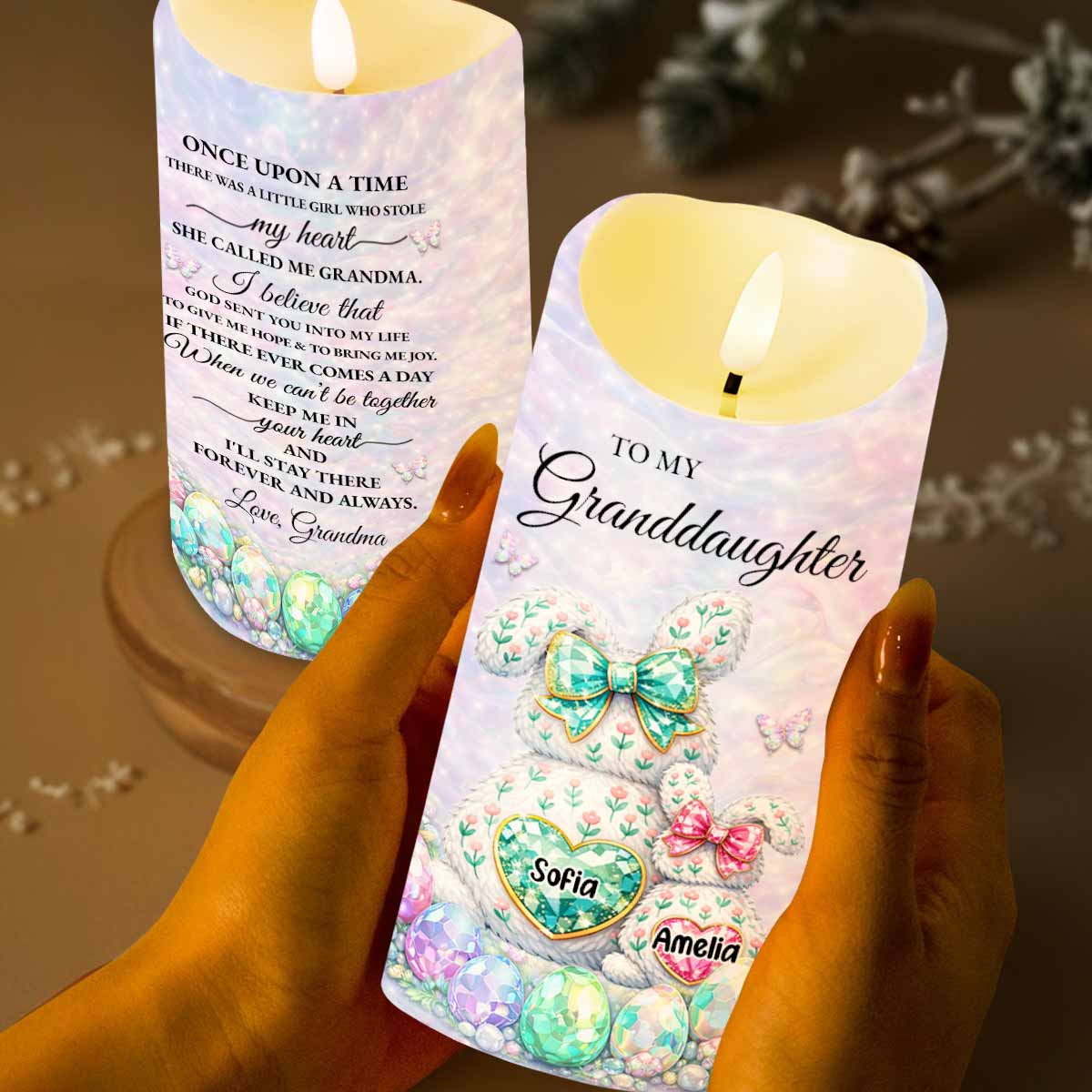To My Granddaughter Once Upon A Time Bunnies And Easter Eggs - Personalized Custom LED Candle - GDT642_LECA
