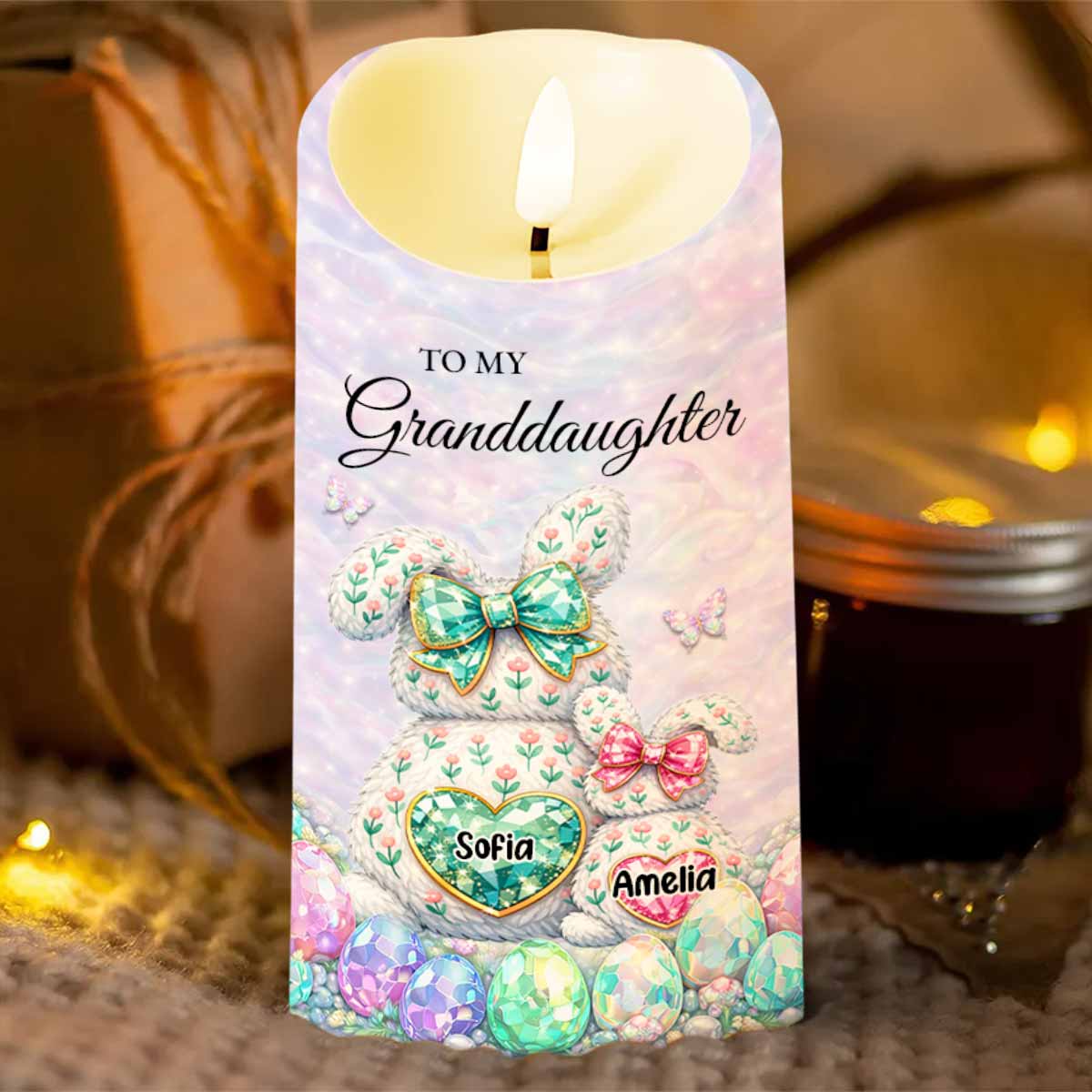 To My Granddaughter Once Upon A Time Bunnies And Easter Eggs - Personalized Custom LED Candle - GDT642_LECA